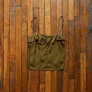 LACAUSA USA Women Tan Brown Gold Cheetah Leopard Print Spaghetti Strap Cami Top‎